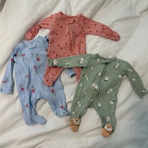 Carter's Pink Blue and Green Footie One Pieces - Newborn